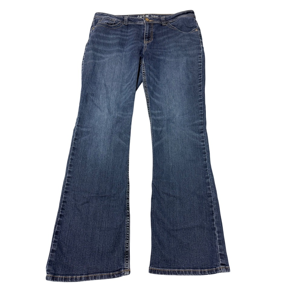 Apt. 9 Womens Bootcut Jeans Dark Wash Blue Denim Size 14 Crystal Button Stretch